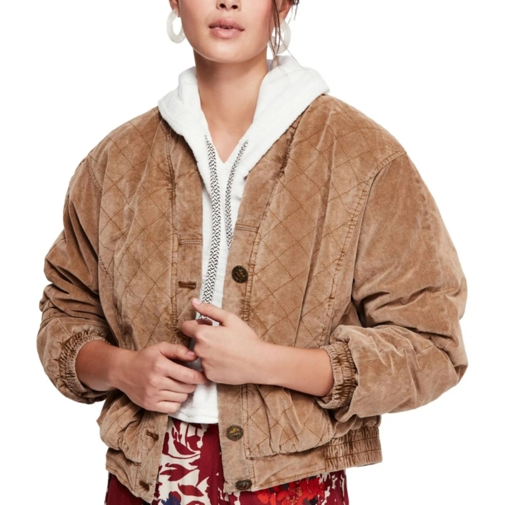 Free People Main Squeeze Quilted Jacket In Gold Tan S